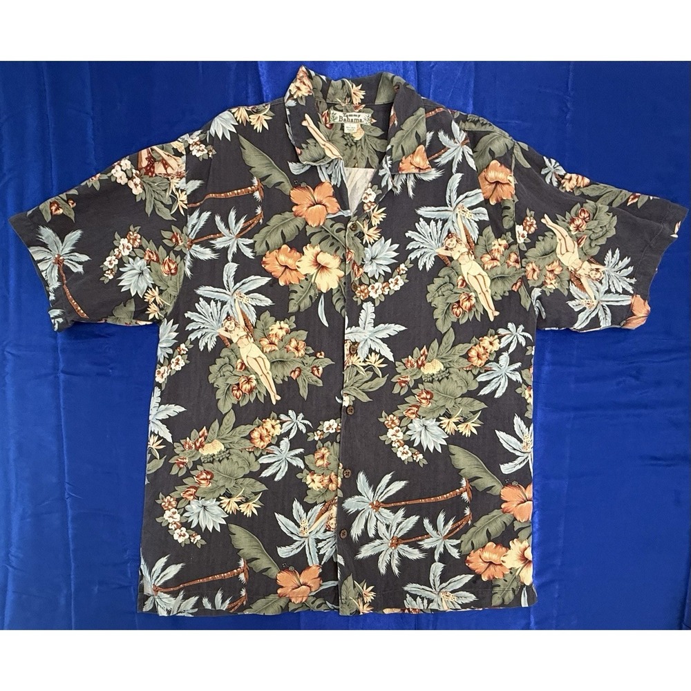 Tommy Bahama Floral Hawaiian Short Sleeve Silk Shirt - Camp Collar - Men's Large